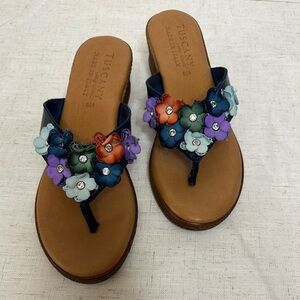 Blue and Brown Floral Wedge Sandals 💙💙💙